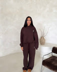 Somaya Brown H Embroidered Logo Wide Leg Jogger