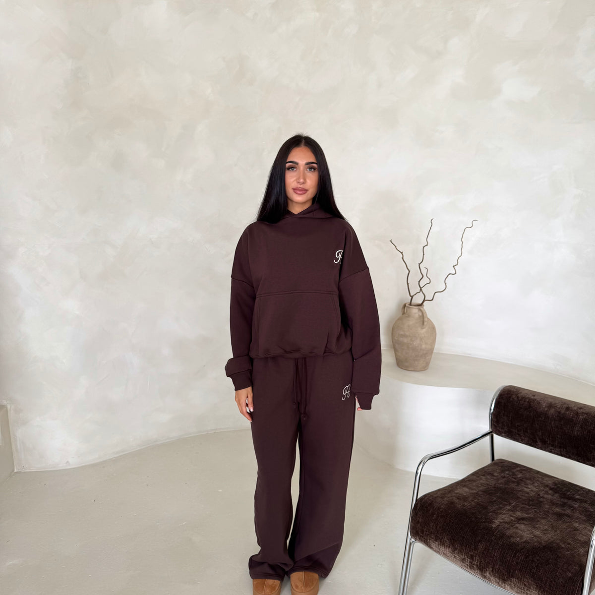 Somaya Brown H Embroidered Logo Oversized Hoodie