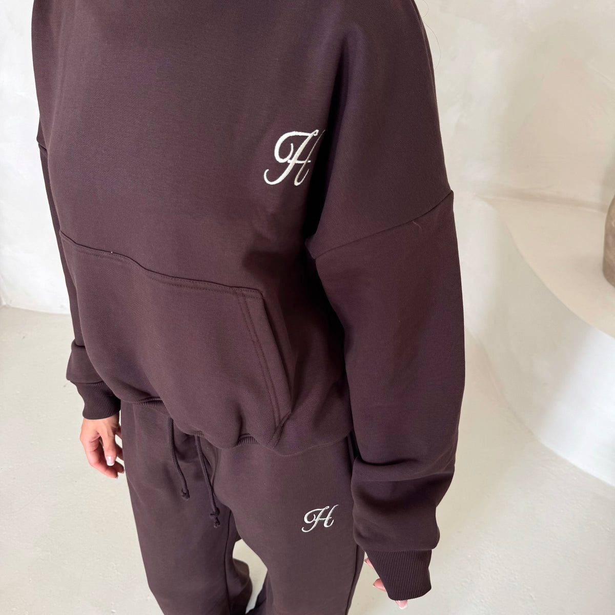 Somaya Brown H Embroidered Logo Oversized Hoodie