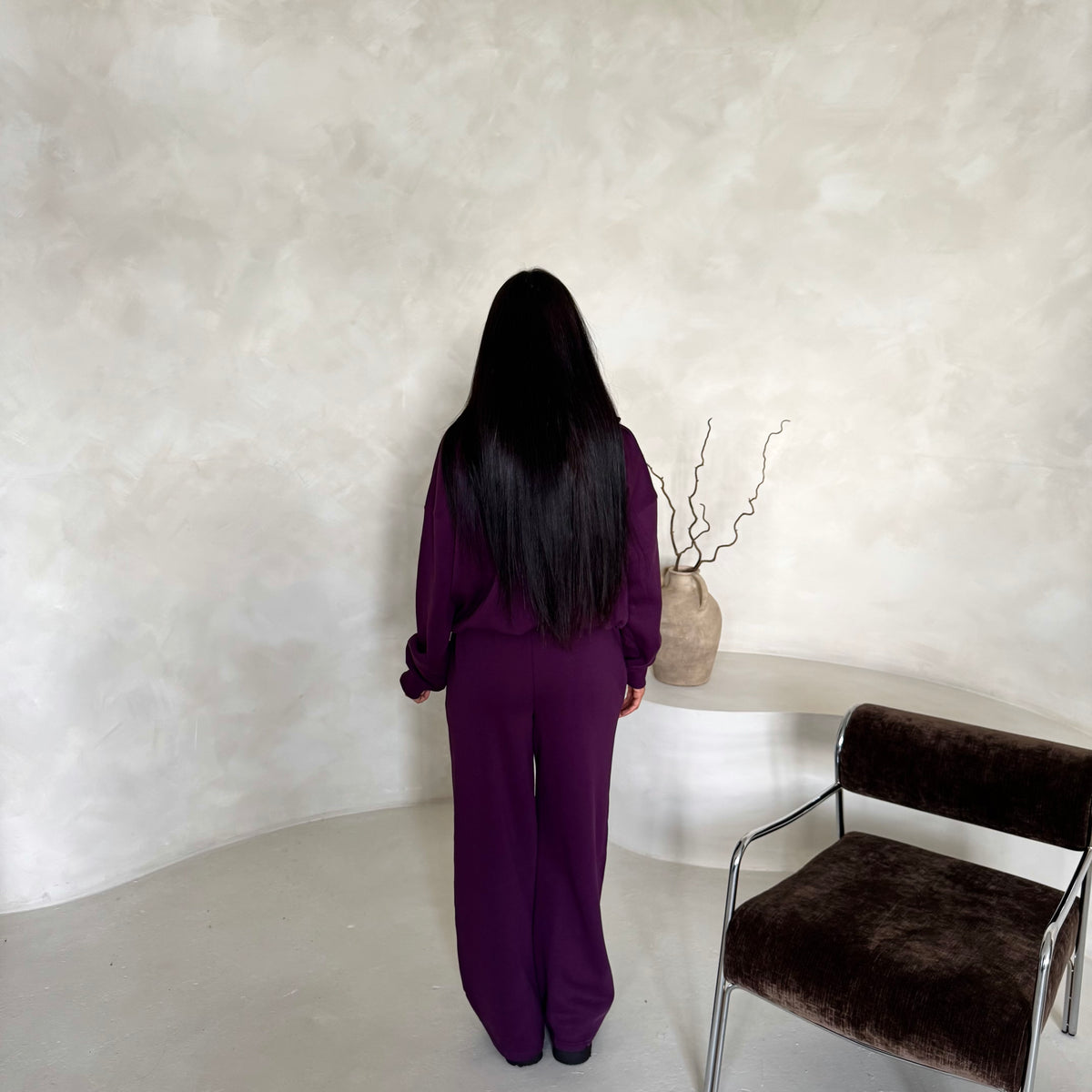 Somaya Plum H Embroidered Logo Wide Leg Jogger
