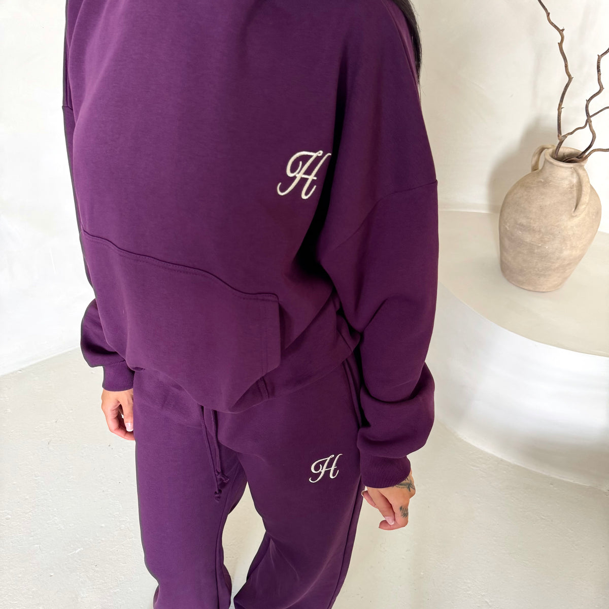 Somaya Plum H Embroidered Logo Wide Leg Jogger