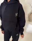 Somaya Black H Embroidered Logo Oversized Hoodie