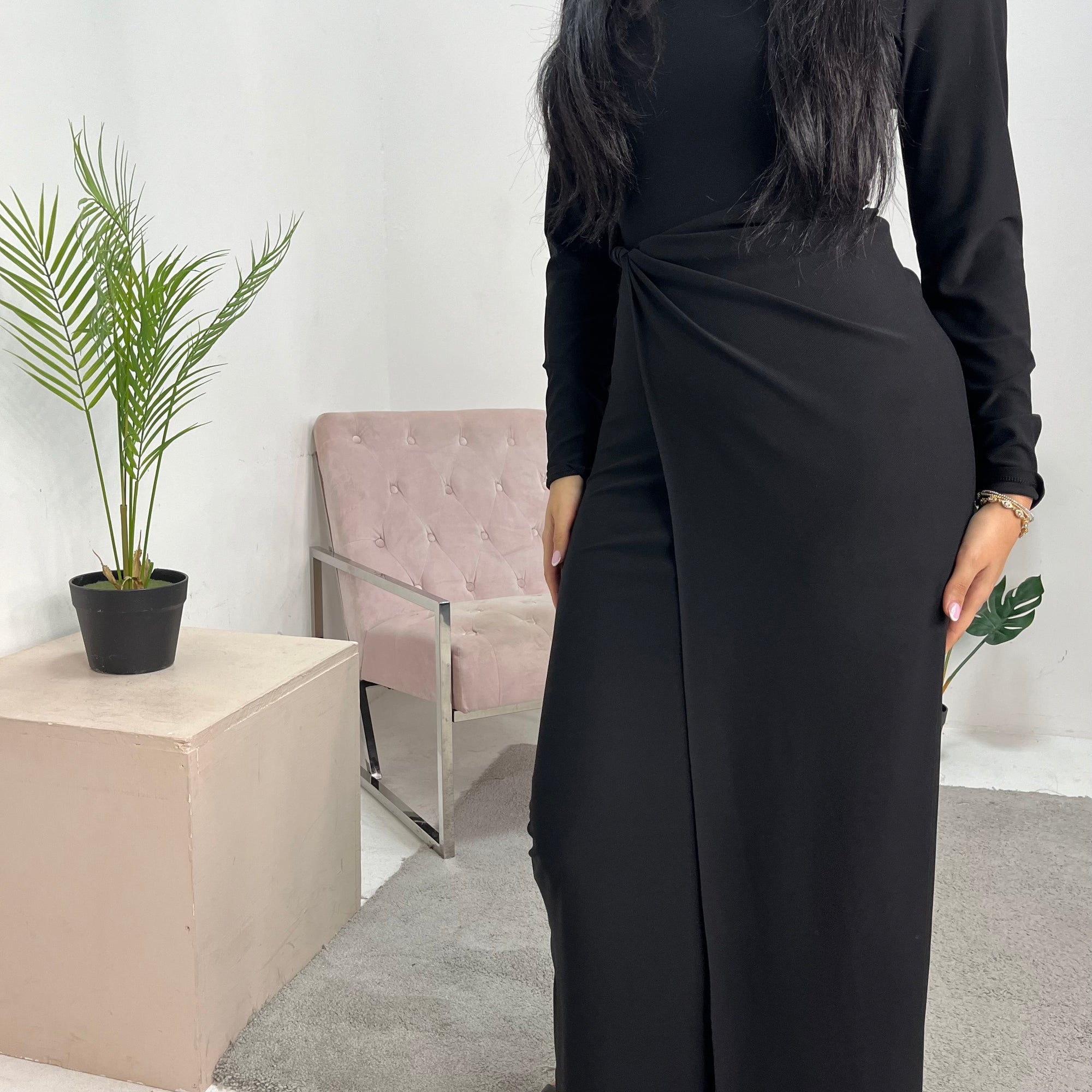 Neya Black Soft Wrap Detail Modest Dress House Of Haniya Neya Black Soft Wrap Detail Modest Dress House Of Haniya