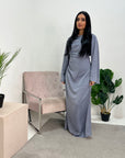 Lara Jeans Blue Satin Waist Detail Modest Dress