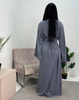 Lara Jeans Blue Satin Waist Detail Modest Dress