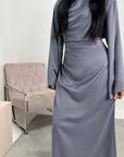Lara Jeans Blue Satin Waist Detail Modest Dress