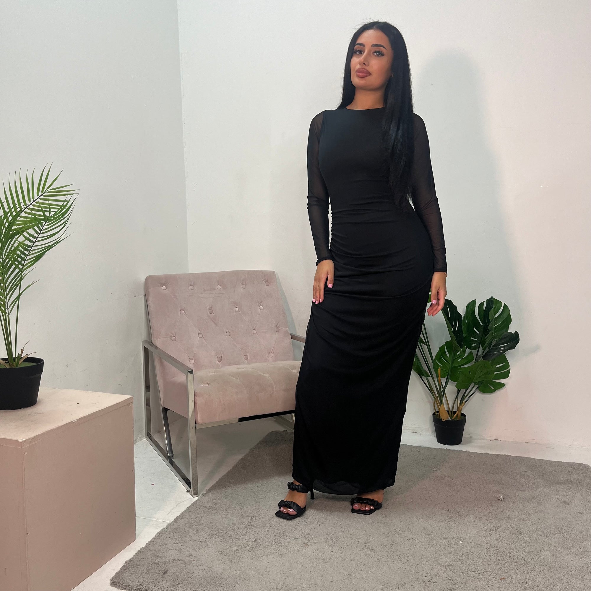Vana Black Plain Side Ruched Mesh Dress House Of Haniya Vana Black Plain Side Ruched Mesh Dress House Of Haniya