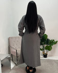 Amya Grey Belted Collar Long Tie Cuff Coat