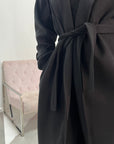 Amya Black Belted Collar Long Tie Cuff Coat