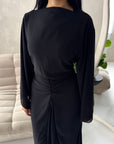 Ines Black Soft Waist Ruched Lined Modest Dress
