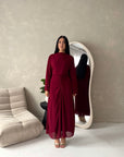 Ines Wine Soft Waist Ruched Lined Modest Dress