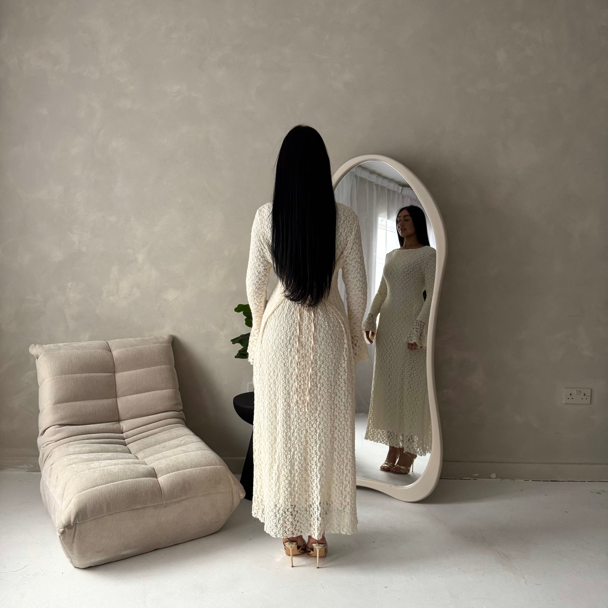 modest cream lace dress Hana Cream Floral Lace Detail Modest Dress House Of Haniya