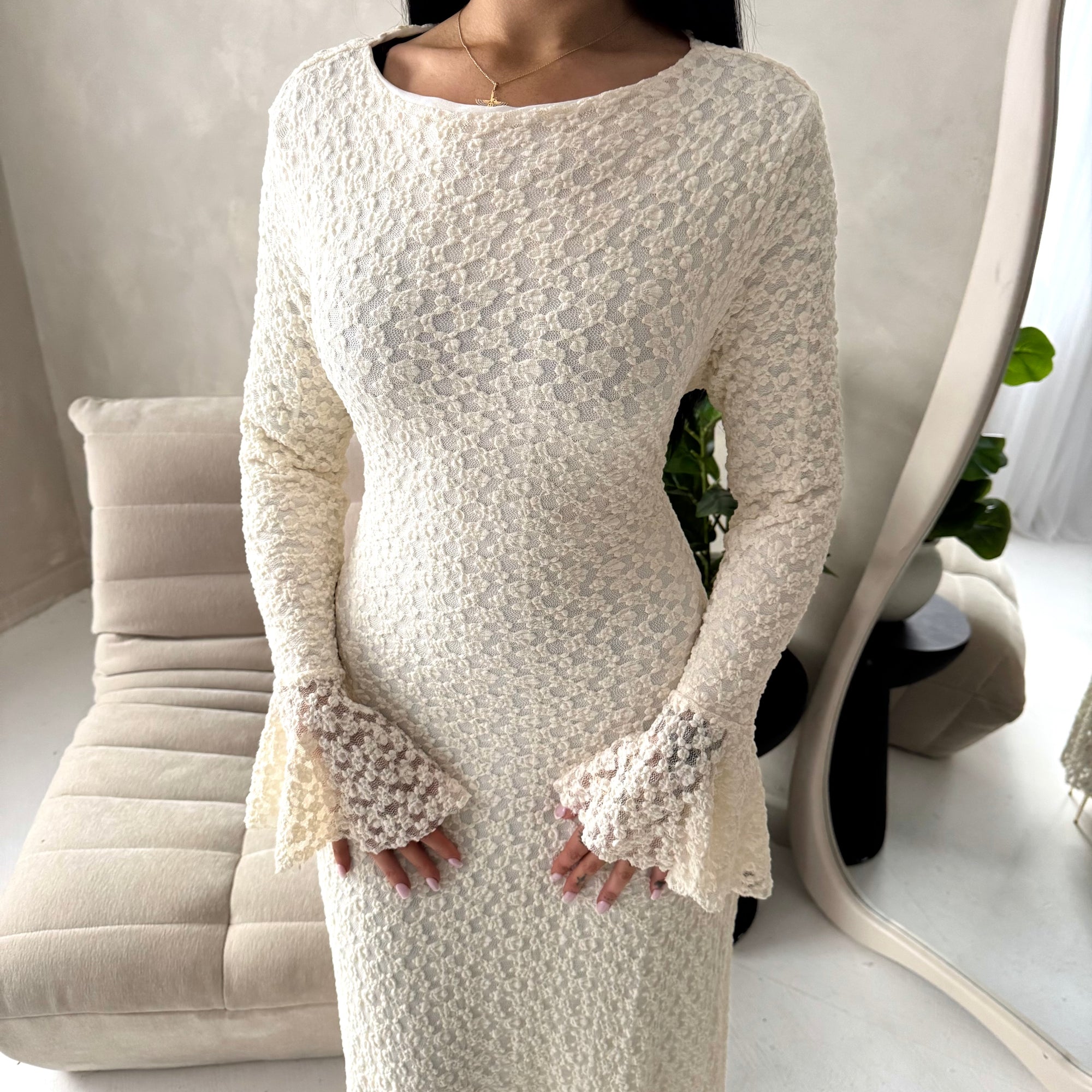 Hana Cream Floral Lace Detail Modest Dress House Of Haniya Hana Cream Floral Lace Detail Modest Dress House Of Haniya