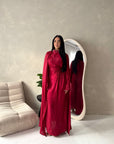 Leta Wine Pearl Choker Neck Modest Cape Dress