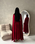 Leta Wine Pearl Choker Neck Modest Cape Dress