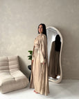 Leta Mocha Pearl Choker Neck Modest Cape Dress