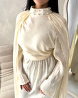 Leta Cream Pearl Choker Neck Modest Cape Dress