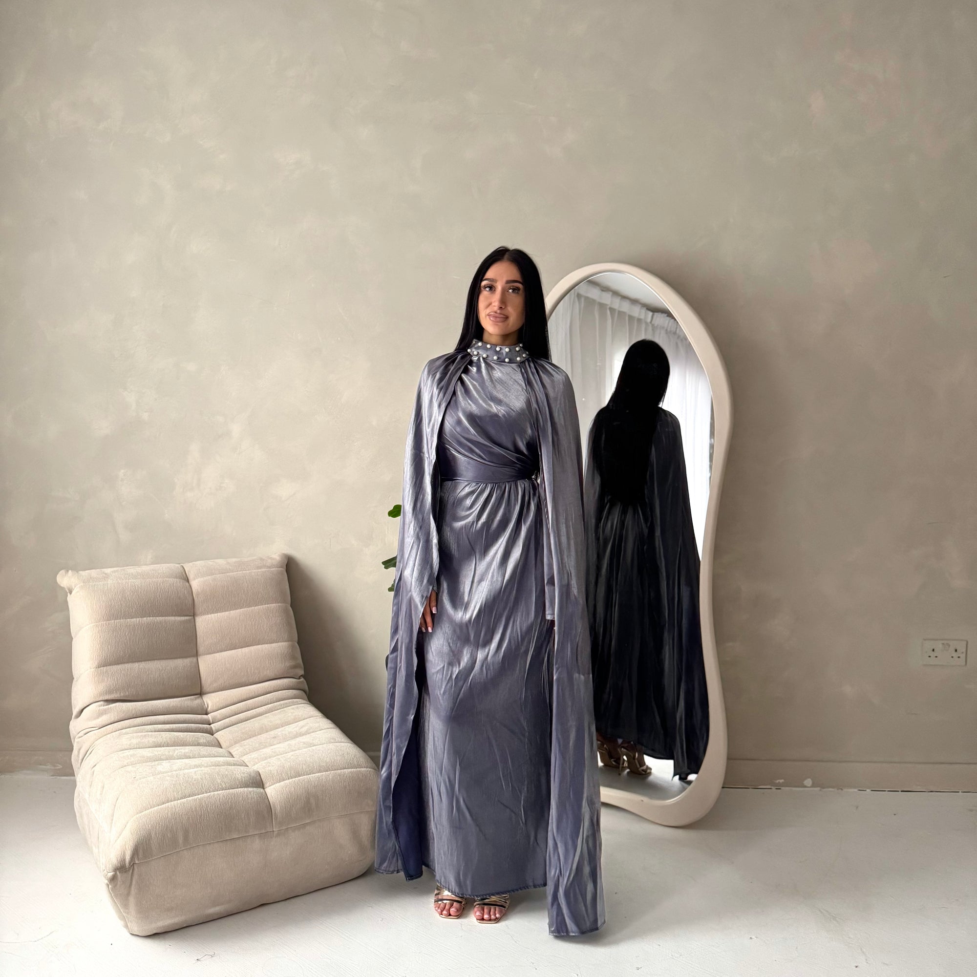 grey choker dress Silver Grey Off-the-Shoulder Mermaid Evening Gown with Draped Front, Corset Back and Matching Choker Formal Dress Plus Size Custom made / Silver /