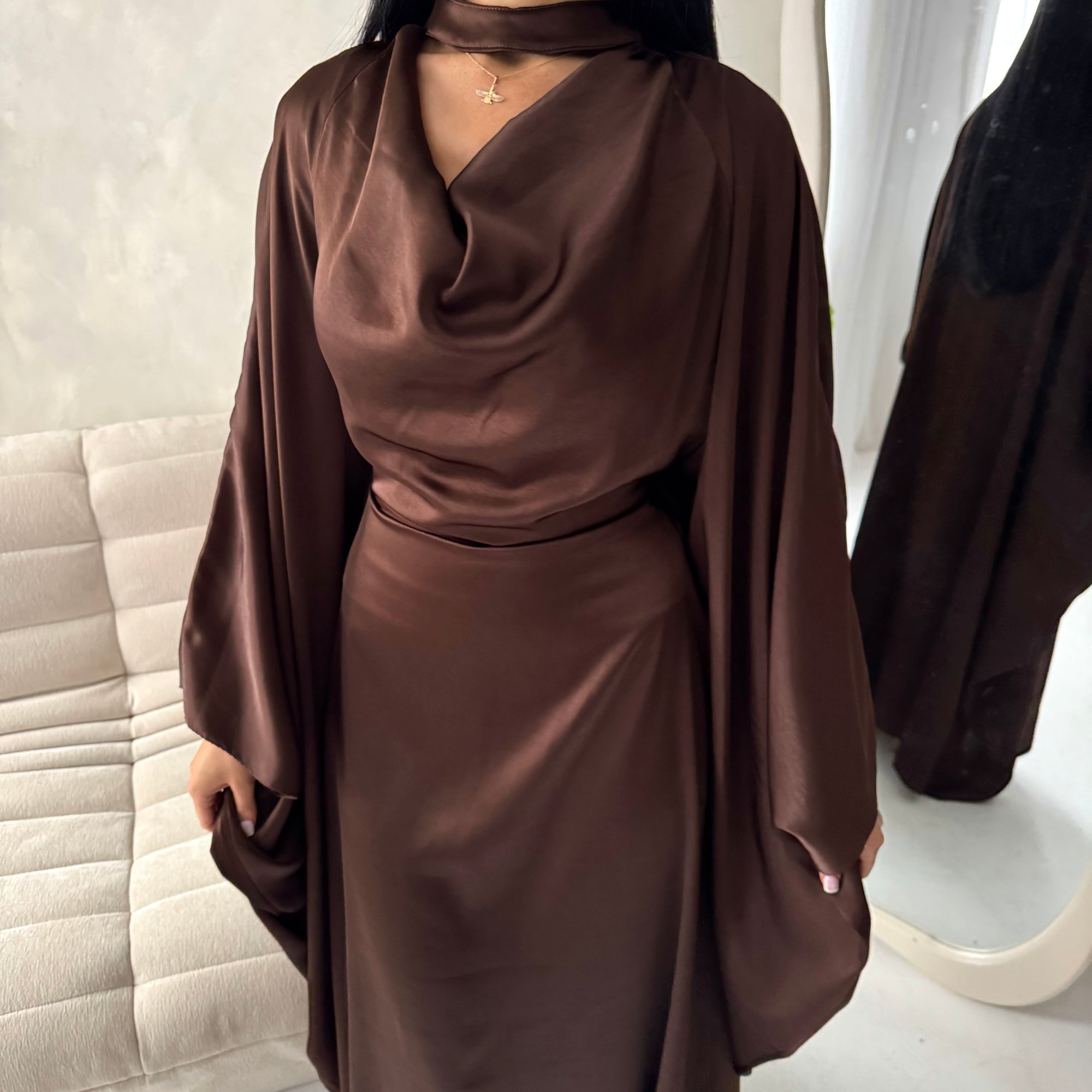 Vanity Brown Choker Cowl Neck Tie Back Kaftan Dress House Of Haniya Vanity Brown Choker Cowl Neck Tie Back Kaftan Dress House Of Haniya