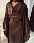 Vanity Brown Choker Cowl Neck Tie Back Kaftan Dress
