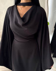 Vanity Black Choker Cowl Neck Tie Back Kaftan Dress