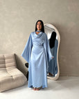 Vanity Blue Choker Cowl Neck Tie Back Kaftan Dress