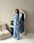 Vanity Blue Choker Cowl Neck Tie Back Kaftan Dress