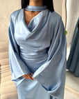 Vanity Blue Choker Cowl Neck Tie Back Kaftan Dress