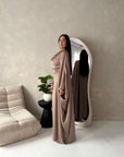 Vanity Mocha Choker Cowl Neck Tie Back Kaftan Dress
