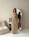 Lina Mocha Elegant Shoulder Cape Frill Dress
