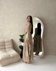 Lina Mocha Elegant Shoulder Cape Frill Dress