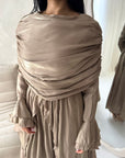 Lina Mocha Elegant Shoulder Cape Frill Dress