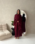 Lina Wine Elegant Shoulder Cape Frill Dress