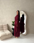 Lina Wine Elegant Shoulder Cape Frill Dress