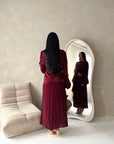 Lina Wine Elegant Shoulder Cape Frill Dress