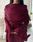 Lina Wine Elegant Shoulder Cape Frill Dress