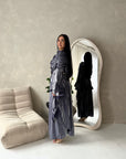 Lina Charcoal Elegant Shoulder Cape Frill Dress