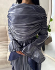 Lina Charcoal Elegant Shoulder Cape Frill Dress
