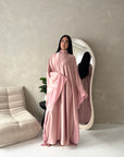 Maya Pink Satin Kaftan With Neck Scarf Dress