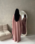 Maya Pink Satin Kaftan With Neck Scarf Dress