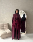 Maya Plum Satin Kaftan With Neck Scarf Dress