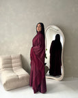 Maya Plum Satin Kaftan With Neck Scarf Dress