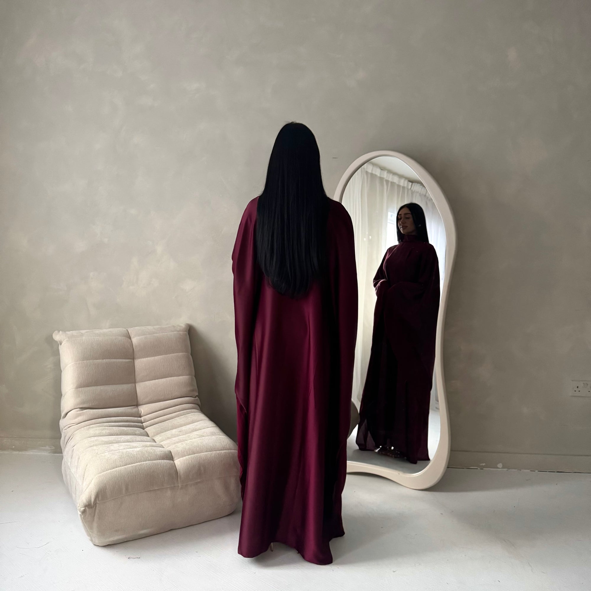 Maya Plum Satin Kaftan With Neck Scarf Dress