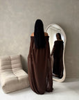 Zel Brown Off Shoulder Mesh Cape Premium Elegant Dress