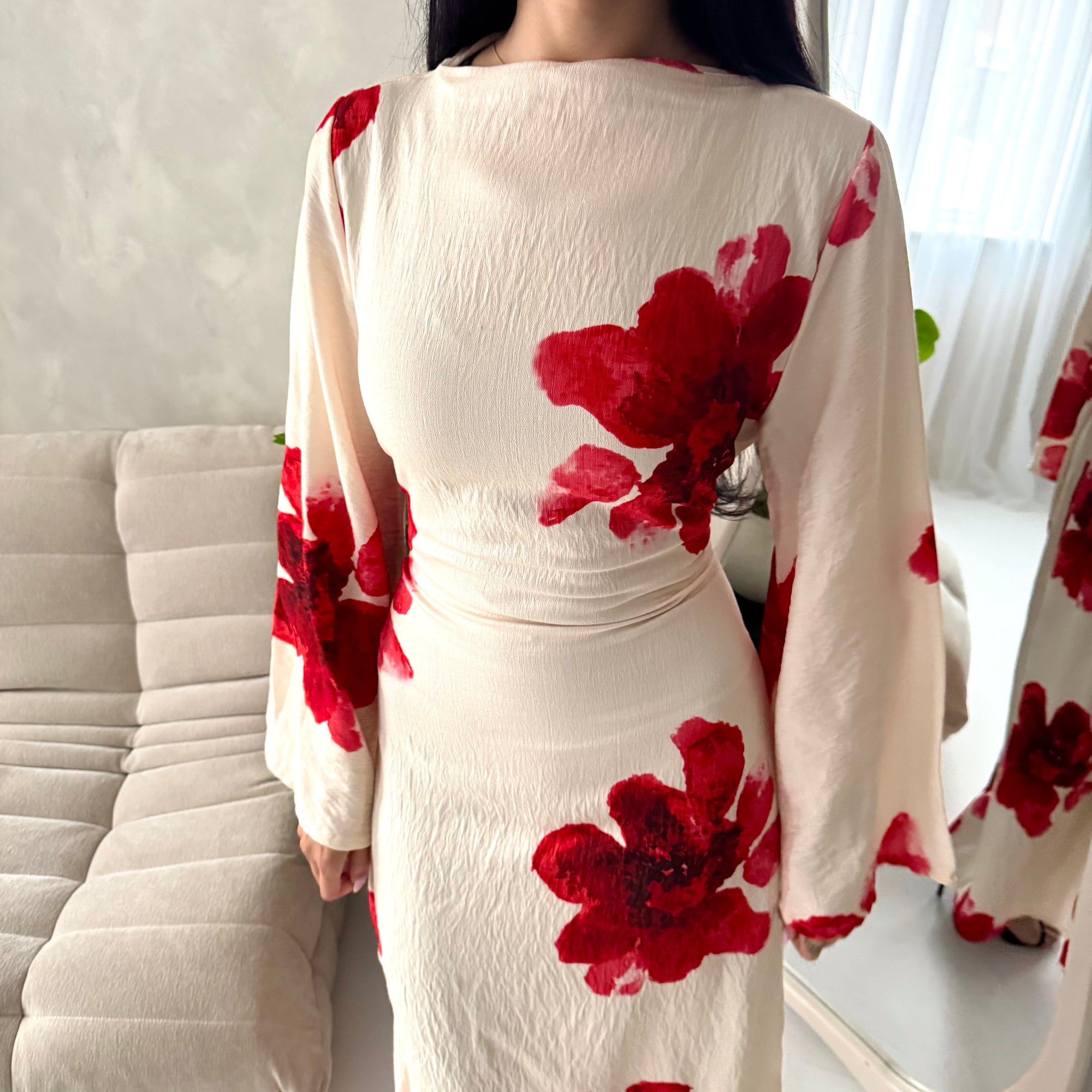 Falon Cream Linen Modest Summer Floral Dress – House Of Haniya