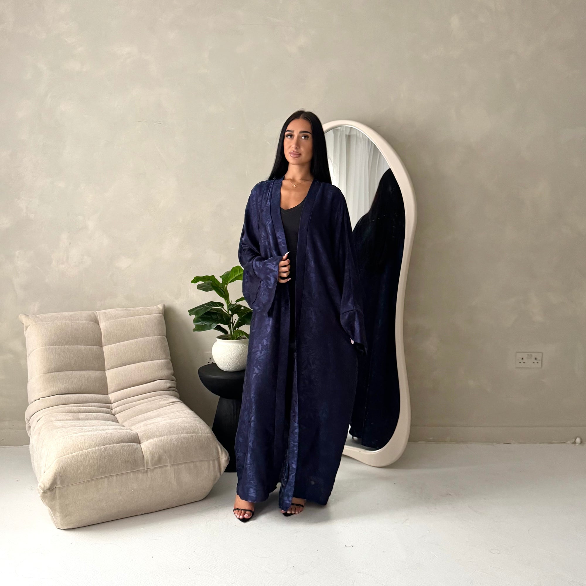 Nadia Navy Floral Print Modest Abaya Jacket