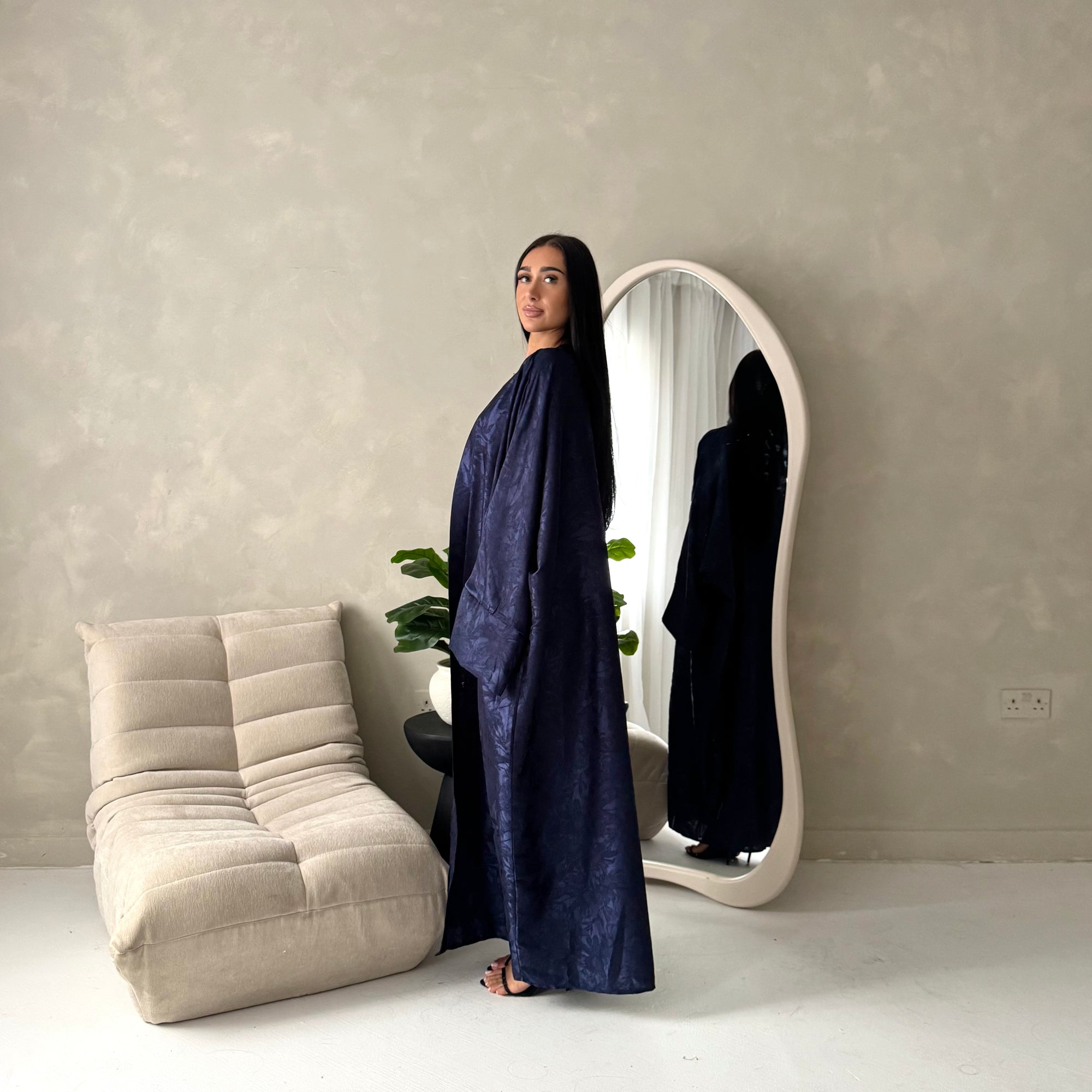 Nadia Navy Floral Print Modest Abaya Jacket