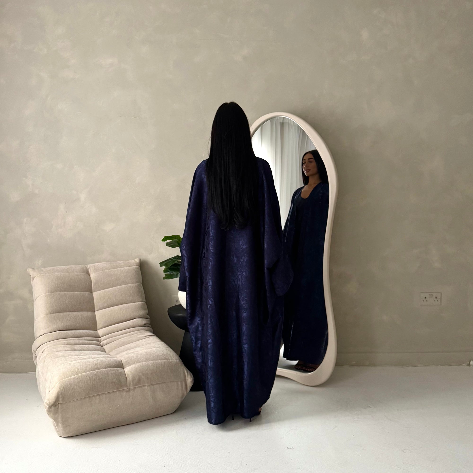 Nadia Navy Floral Print Modest Abaya Jacket