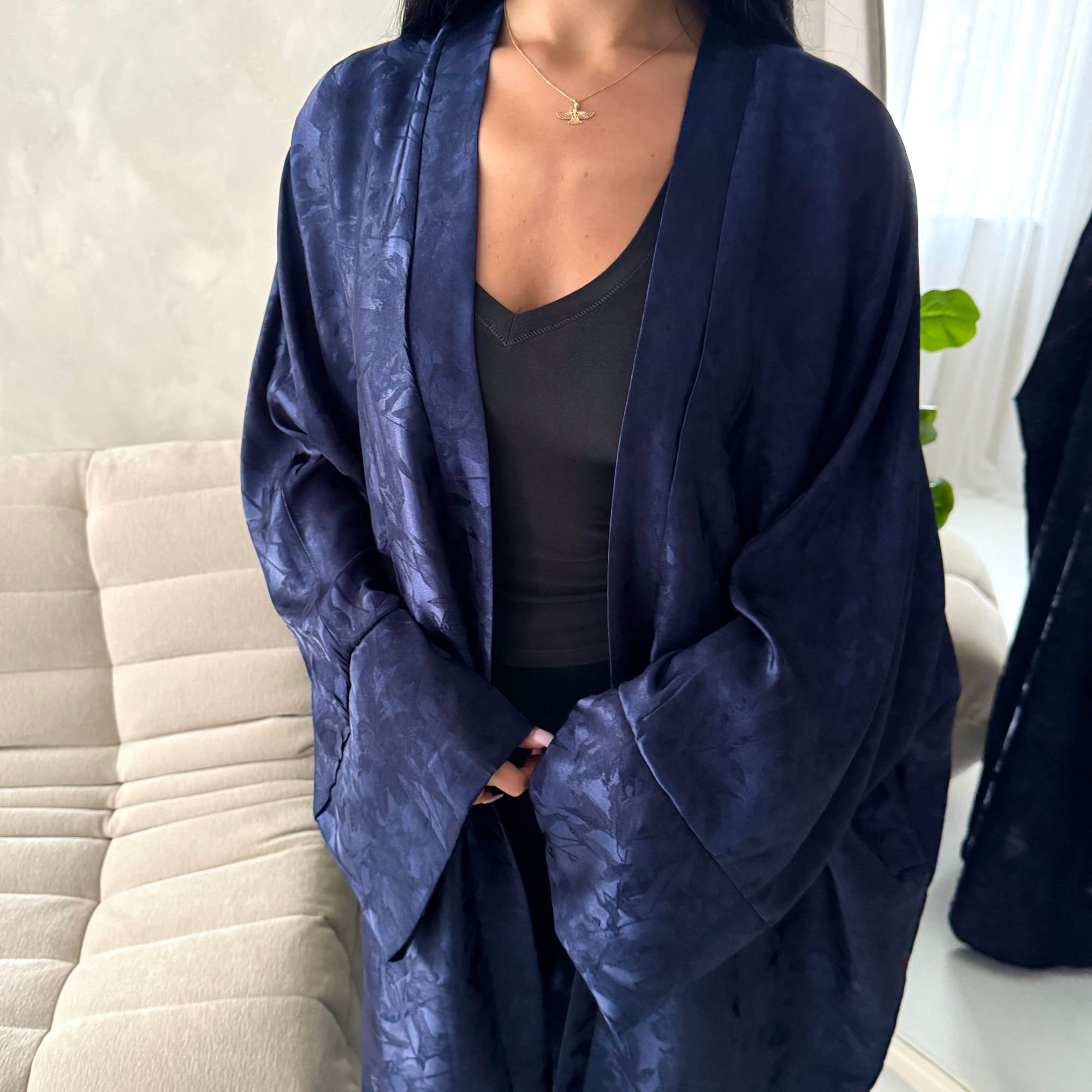 Nadia Navy Floral Print Modest Abaya Jacket