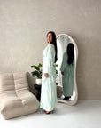 Roya Mint V Neck Front Knot Floral Embroidery Dress
